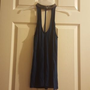 Express women's jewel blue tank sparkle collar